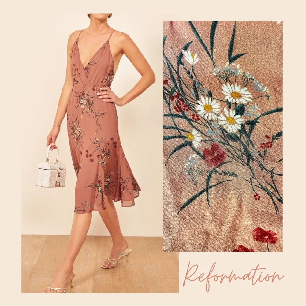 NWOT Reformation Uma Midi Dress in Floral Pink - Picture 3 of 15